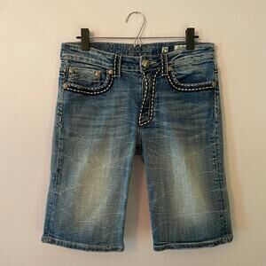 Miss Me Women's size 29 Boyfriend Bermuda Shorts Long Y2K Vintage Dark Wash
